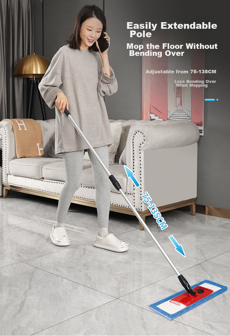 EAST Flat Mop, 45cm Aluminum Alloy Handle, 1.35m Total Length, 2 Cloths Included, Microfiber, Wet And Dry Use, Lightweight, for Home Use, All-In Cleaning 10