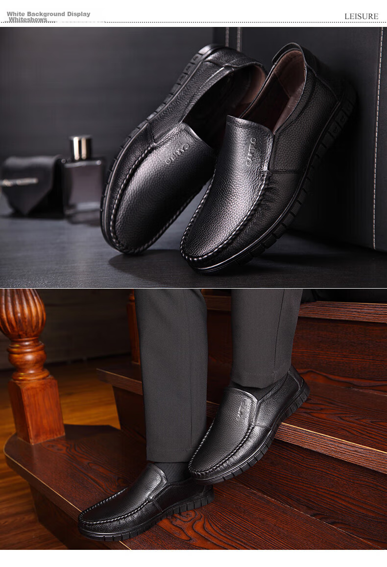 CARTELO Men's Leather Shoes, Top-Grain Cowhide, Business Casual Loafers, Middle-Aged And Elderly Dad Shoes, 30576 Black, Size 41 13
