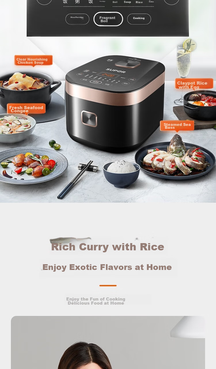 SUPOR ZMD Anxin Series, Touch Control Panel, 9 Functions, Removable Inner Cover, 24-Hour Reservation, Micro-Pressure, Ball Pot Inner Tank, 4L Rice Cooker SF40FC375 7
