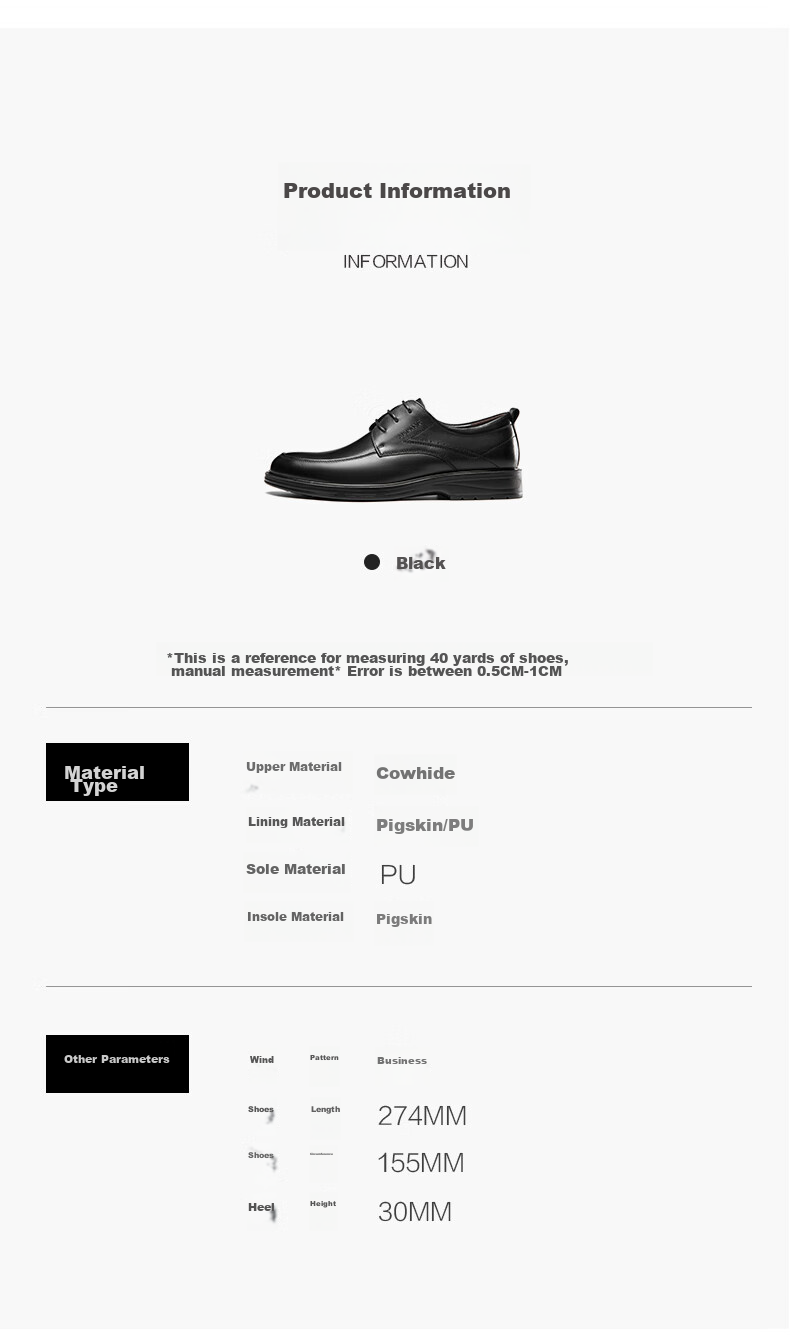 Aokang Leather Lace-Up Comfortable Business Commute Formal Men's Leather Shoes, Black, Size 39 7