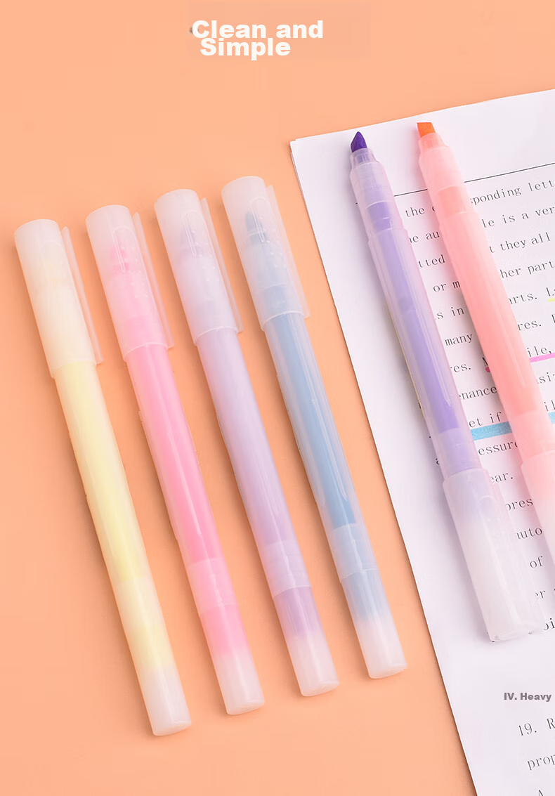 Snowhite Highlighter Set, 6 Colors, Axe-Shaped Tip, Light Pastel Color, Highlighting Pen, Journal And Drawing Marker, 6 Pens/pack, Six Ink Colors, PB-61 Bagged OPP 10