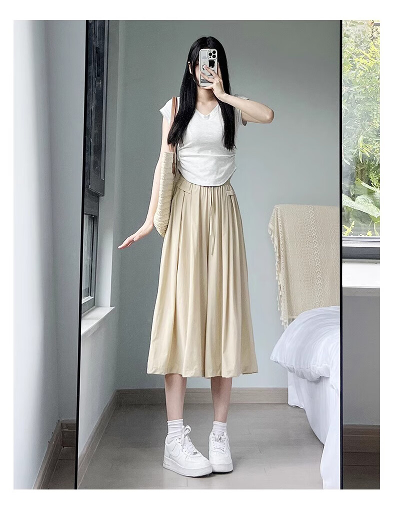 XUEXIMAN Summer Fashion A-Line Skirt Pants for Women, Draping Thin Quick-Dry Loose High-Waist Slimming Lazy Casual Trousers 3