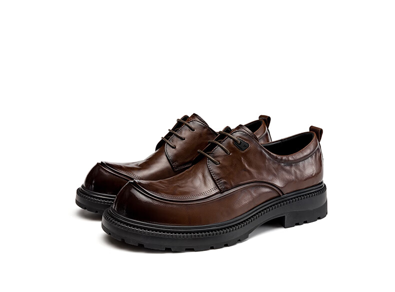 Aokang Men's Business Formal Leather Shoes Cowhide Wrinkled Youth Thick Sole Derby Shoes Black Size 41 5