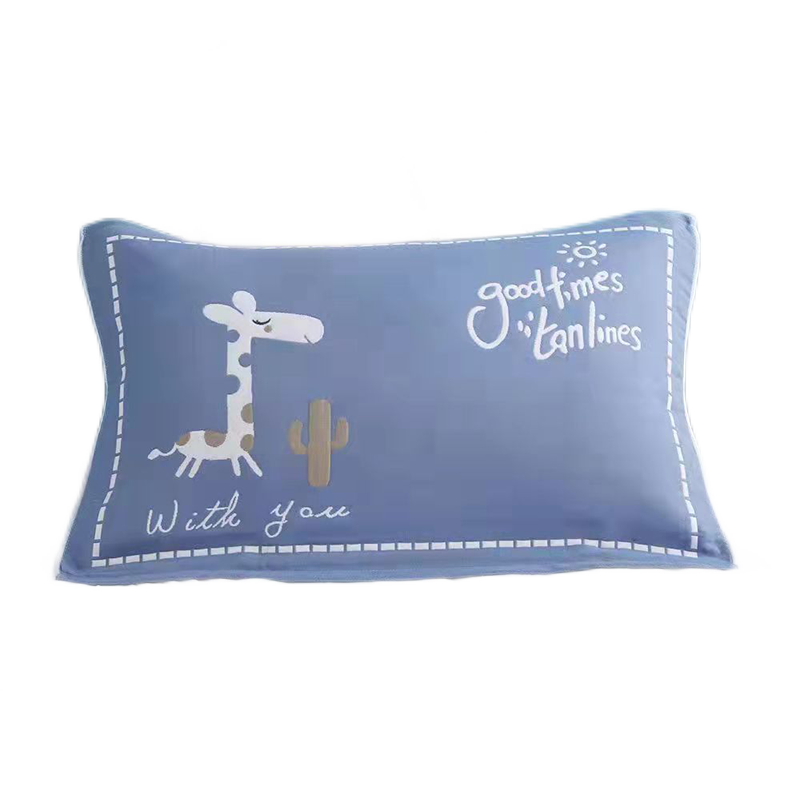 AVIVI Children's Pillowcase, Student And Adult All-Cotton Gauze Three-Layer Quilted Pillowcase, One Pack, 52*78cm, Deer Blue