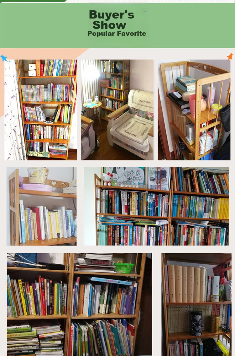Anerya Bamboo Simple Bookshelf, Floor-Standing Storage Rack, Living Room And Office Bookcase, Cabinet Shelf, Storage Rack 18