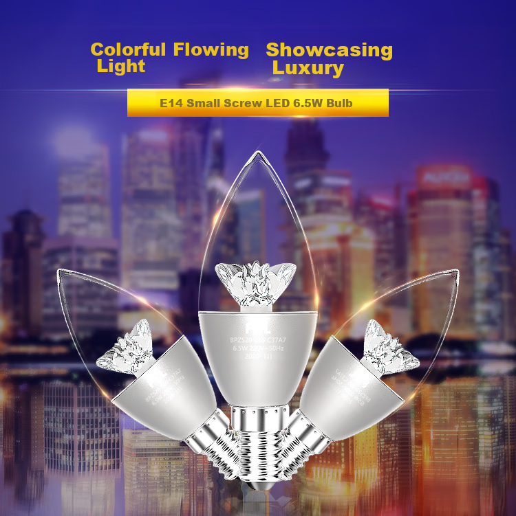 Foshanzhaoming Crystal Lamp Bulb, Candle-Shaped, Pointed Crystal Bulb, Small Screw Base E14, Silver, 6.5W, Cool White Light 3