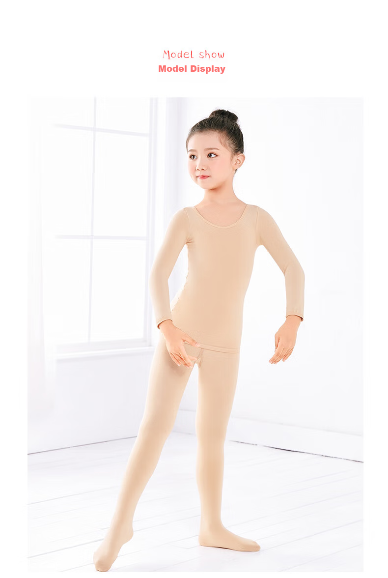 Aiwu Ge Children's Dance Base Layer Skin Color Invisible Practice Suit Girls Light Nude Base Layer Set Size M - Fleece Lined 8