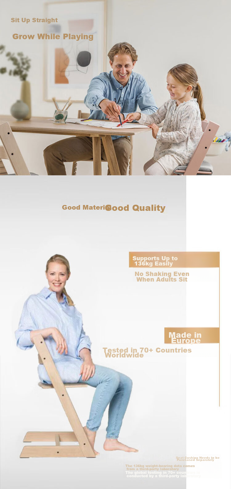Stokke Growth Chair, Multifunctional Baby High Chair Learning Seat, TT Five-Piece Set with Free Cushion - Glacier Gree 33