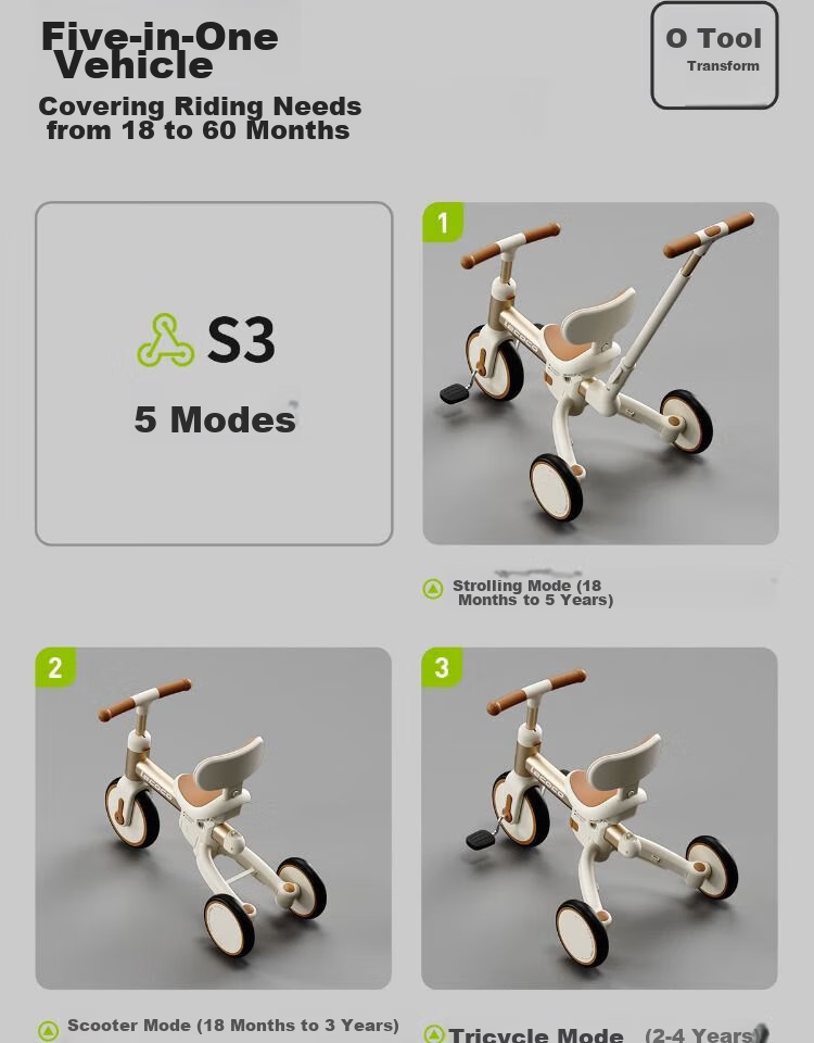 Lecoco Children's Tricycle, Baby Multifunctional Balance Bike, Transformable Lightweight Stroller for Toddlers Aged 1-5, Woke S3 10