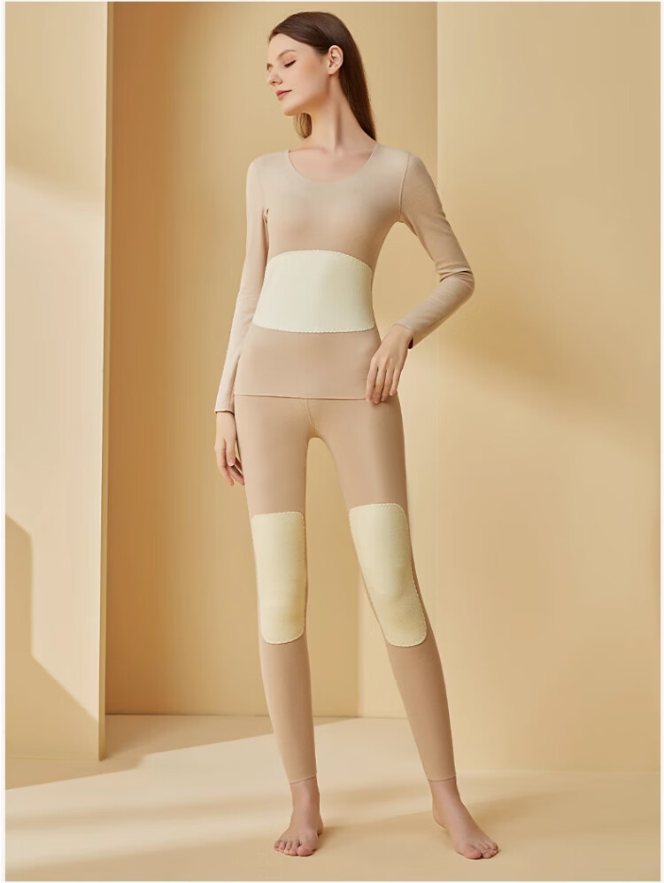 LangSha Ladies Thermal Underwear Set, Wool And Silk, Waist Protection, Knee Protection, Back Protection, Fleece-Lined, Thickened, Autumn And Winter Base Layer, Autumn Top And Pants 16