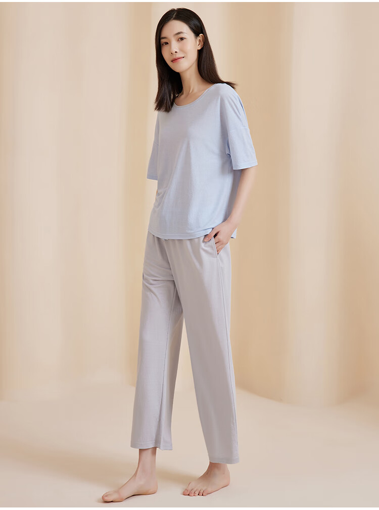 Yiershuang [Cooling] Women's Loungewear Set, Short-Sleeve Top And Long Pants, Comfortable Loose Pajamas for Wome 26