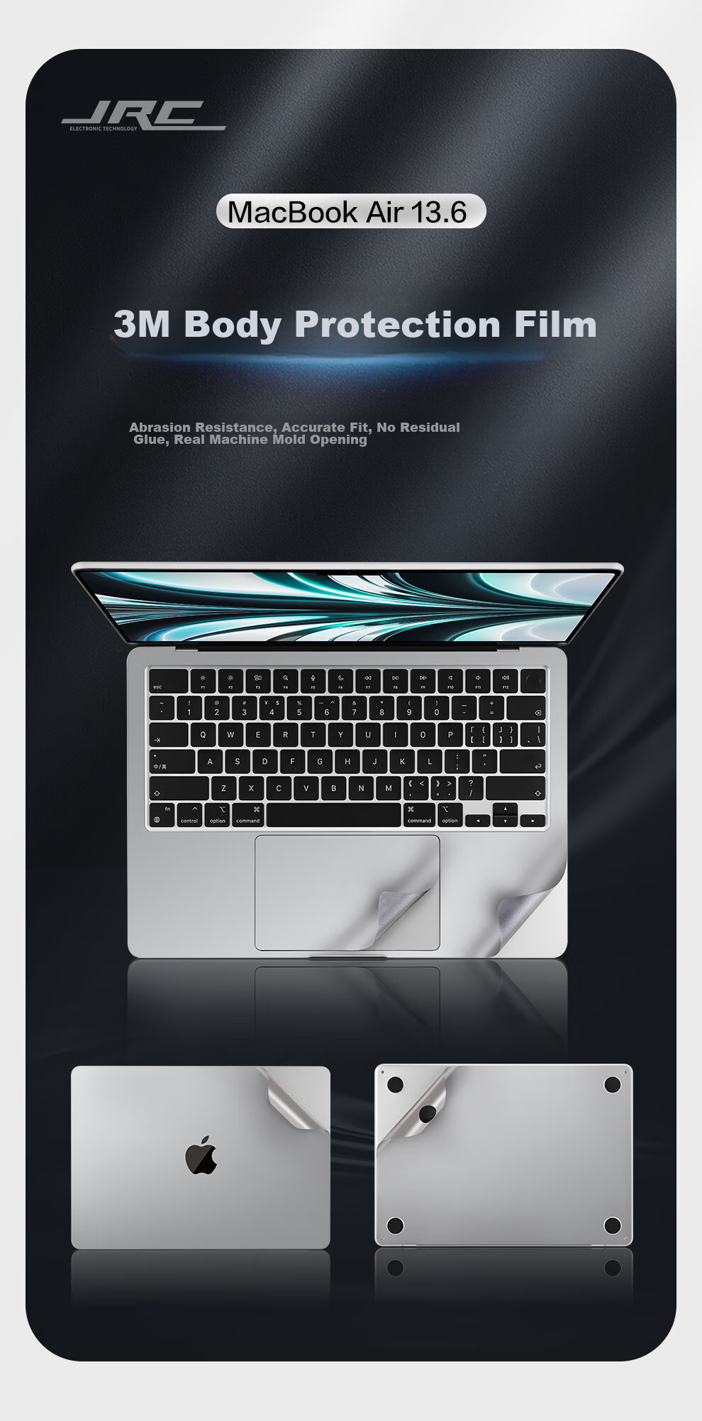 Jichuan Apple MacBook Pro 14-Inch M5/4/3/2 Body Protective Film for 2026/25/24/23 Models, Laptop Shell Cover, 3M Adhesive Sticker, Gray 1