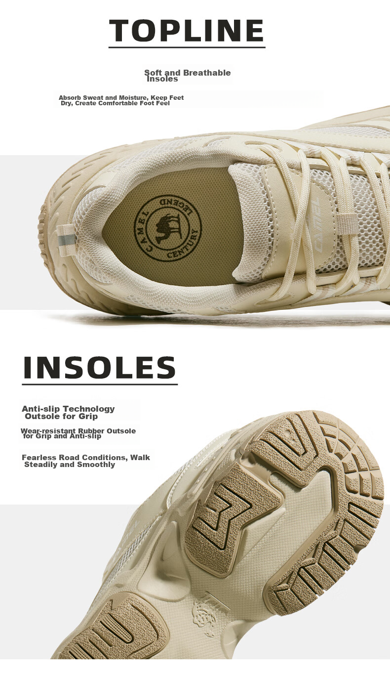 CAMEL Retro Dad Sneakers Women's Thick Sole Height Increasing Casual Sports Shoes X24B09L7009 Cloud Mist White/Light Brown Size 35 50