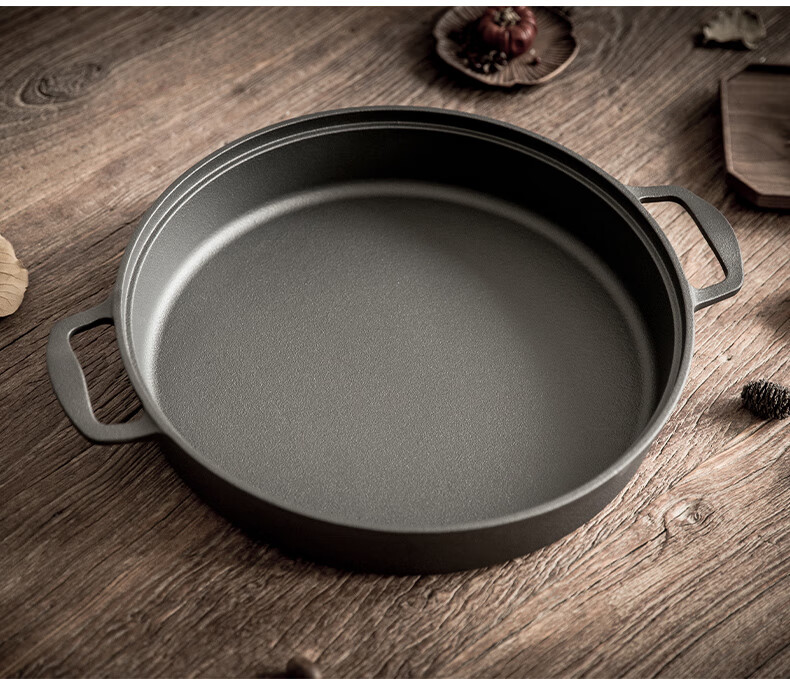 Dianjiang Cast Iron Skillet, Thick Flat Bottom Pan without Coating, for Pancakes And Eggs, 32cm, Home Use Steak Frying Pan, Deep Iron Skillet 6
