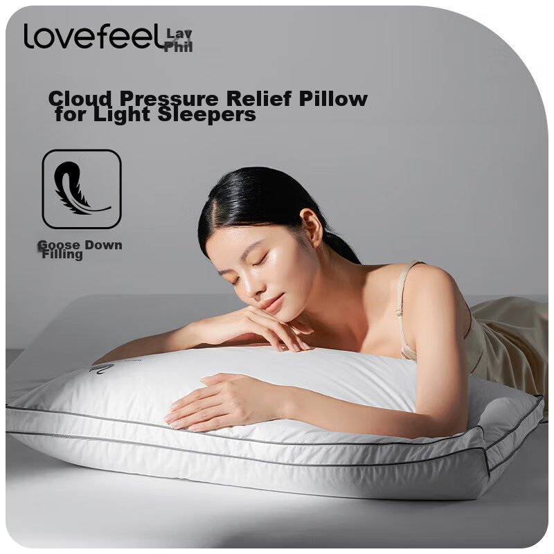 Lafufeier Imported down Pillow, 95% White Goose Down Pillow Core, Hotel Pillow Goose Down Pillow, All-Cotton Antibacterial Pillow, Single Piece