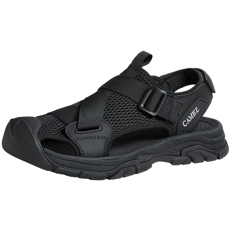 CAMEL Outdoor Casual Velcro Closed-Toe Perforated Beach Sports Sandals for Men G14M076677 Night Black Size 41