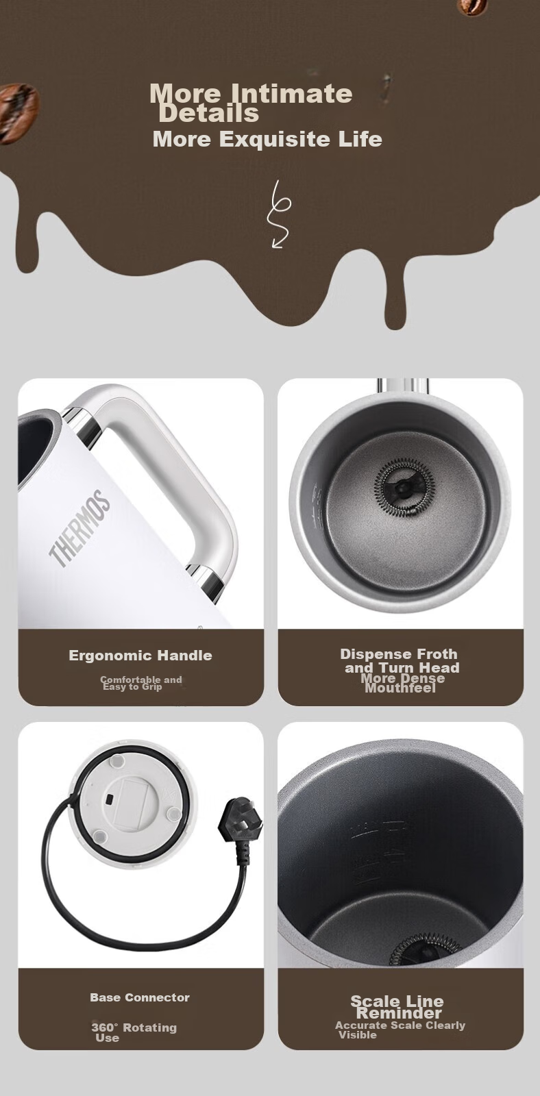 THERMOS Multi-Functional Milk Frother, Electric Home Coffee And Milk Frother Cup, Automatic Hot And Cold Dual-Use Milk Frother, Milk Heating, Small Portable EHA-5606A 17