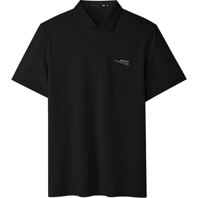 HLA Short-Sleeve Polo Shirt, Cool-Feeling Antibacterial Moisture-Wicking Deodorizing Short Sleeve for Men, Summer Black 4XL