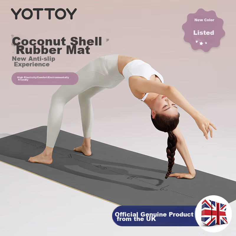 Yottoy Coconut Shell Natural Rubber Yoga Mat Non-Slip Professional 183*68cm Fitness Mat for Women And Men Extra Wide And Long Moon Gray Color