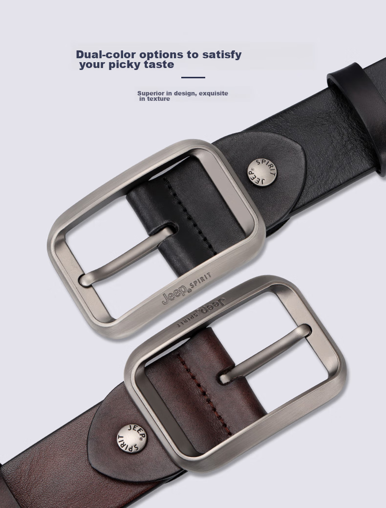 JEEP SPIRIT Men's Belt, Top-Grain Leather, Fashionable Pin Buckle, Suitable for Young And Middle-Aged Men, Gift for Boyfriend, Husband, Father's Day Present 11
