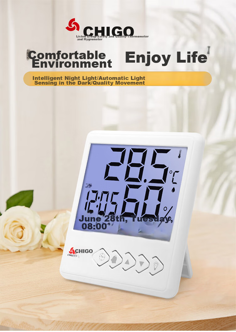 CHIGO Indoor Electronic Thermometer Hygrometer with Alarm Clock, Temperature Measuring Device ZG-8027S 1
