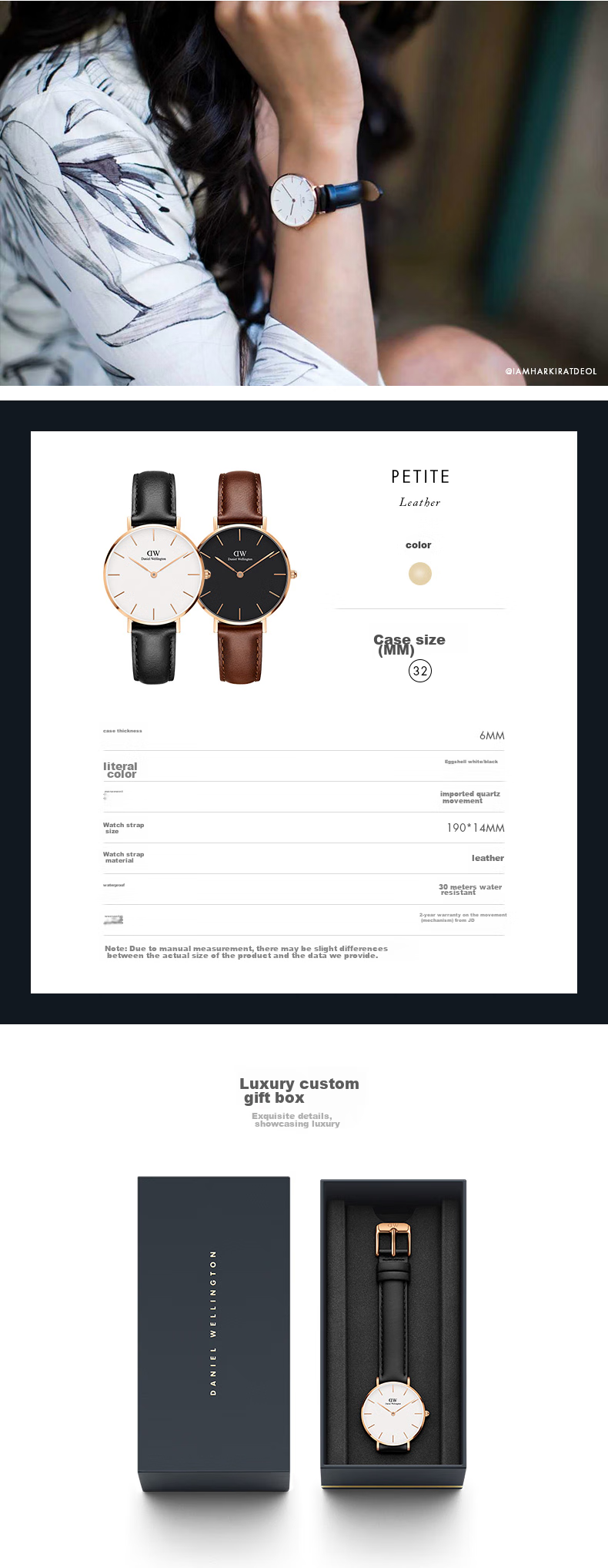 DanielWellington DW Ladies' Watch, Niche Luxury Gold Leather Quartz Wristwatch, Birthday Gift for Girlfriend, DW174 2