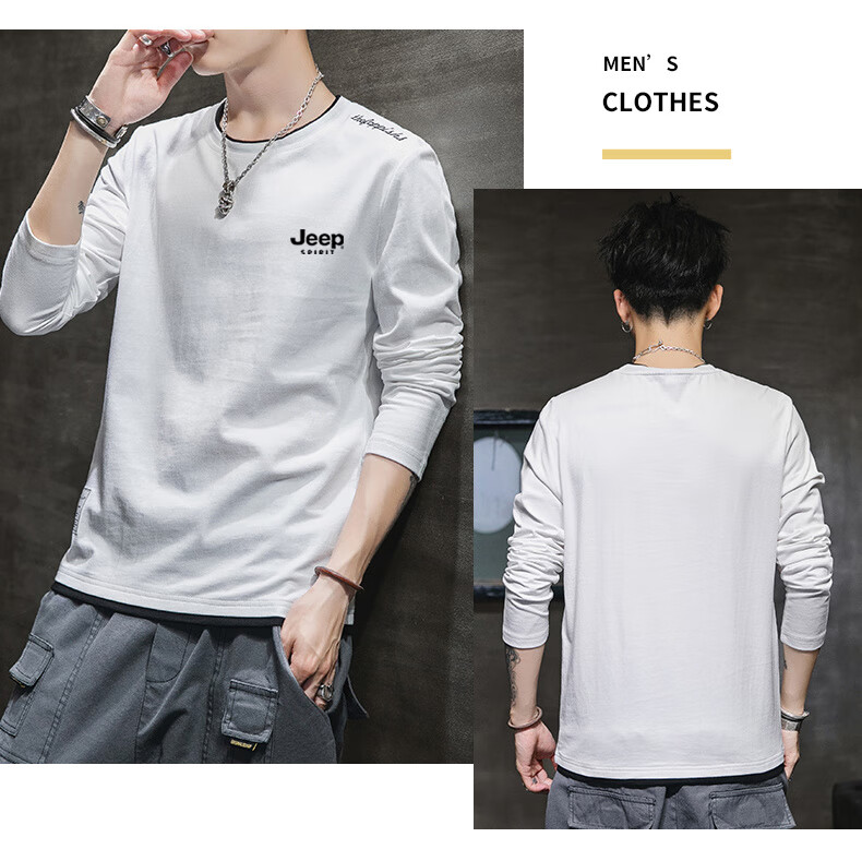 JEEP SPIRIT Men's Long-Sleeve T-Shirt, Spring And Autumn Sports Outdoor Pure Cotton Tee Casual Top, Gray, Size L 18