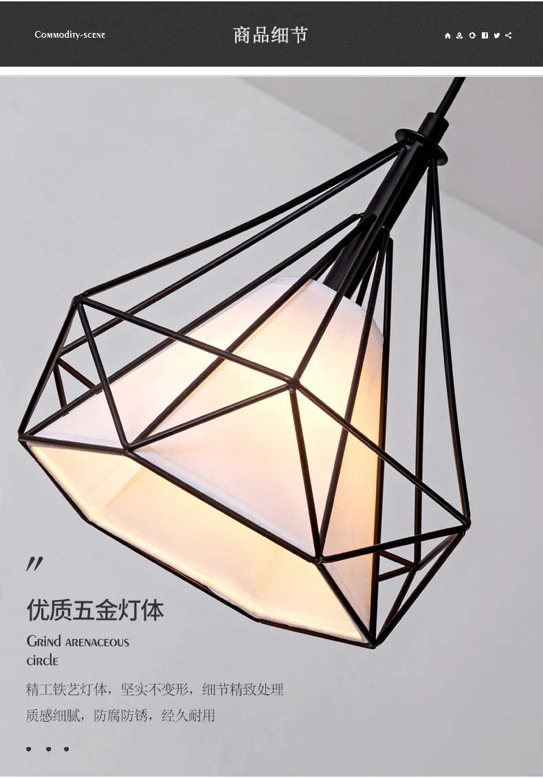 美的midea 吊灯美式工业风餐厅吧台现代简约个性创意灯具三头饭厅灯饰