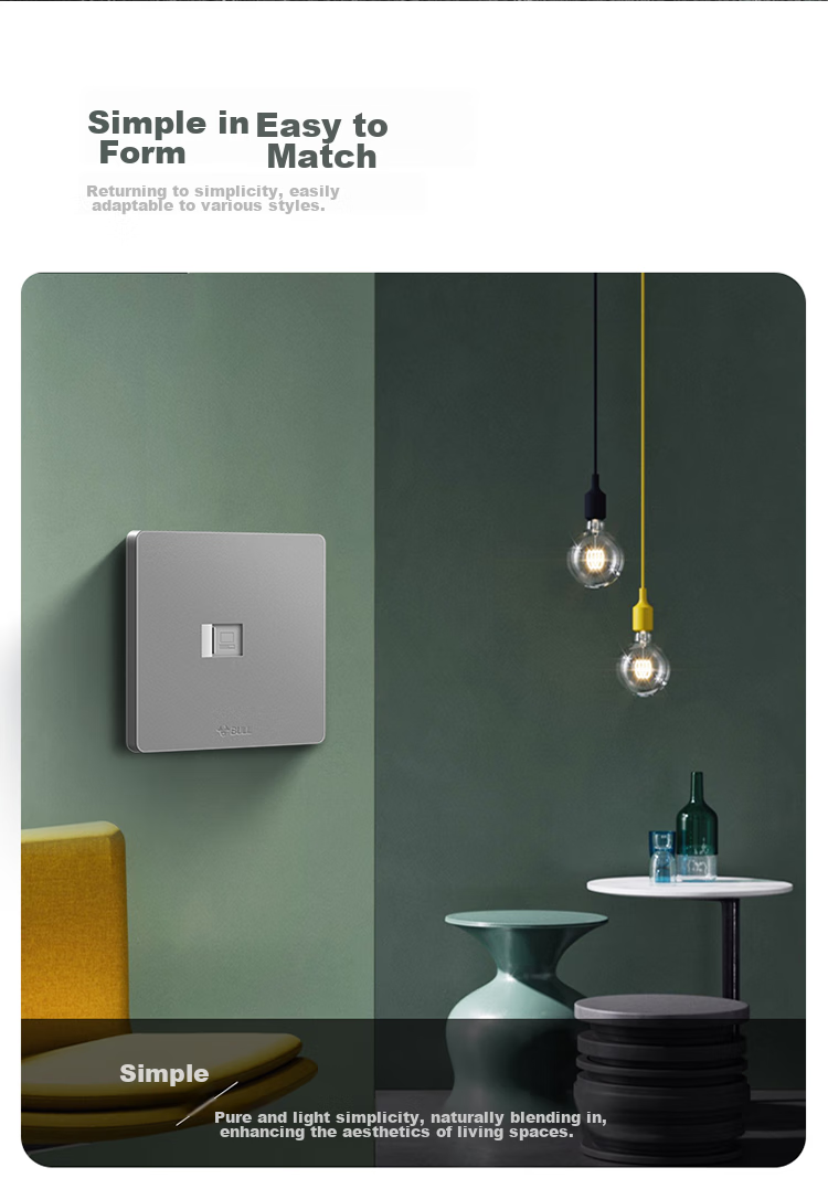 BULL Switch Socket, G12 Series Single-Port Computer Category 6 Socket G12T102B, Space Gray, Concealed Installatio 9