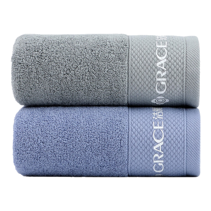 Grace Pure Cotton 5A Antibacterial Towel for Women, Home And Hotel Use, Men's Solid Color Satin Edge Face Towel, All-Cotton Blue + Gray Sports