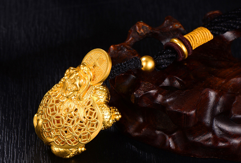 【520礼物】蒂蔻 黄金吊坠男士款足金999招财金钱龙龟古法金器把件