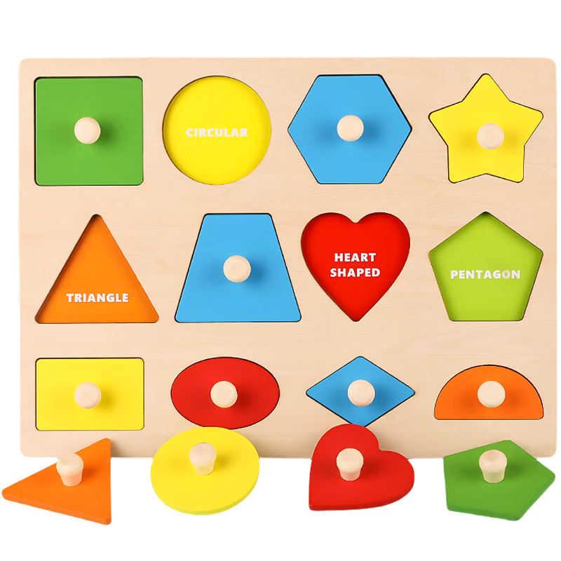 MKBIBI 12-Hole Shape Matching Board, Montessori Early Education Toy, Children's Geometric Pattern Puzzle Board, Hand-Grasping Board, Birthday Gift