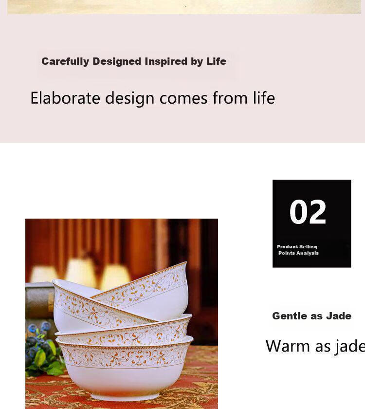 Haoya Jingdezhen 2025 Ceramic Bowl Set, Ceramic Household Rice Bowl, Gift-Giving Elegant, 6-Inch Noodle Bowl, Set of 4 9