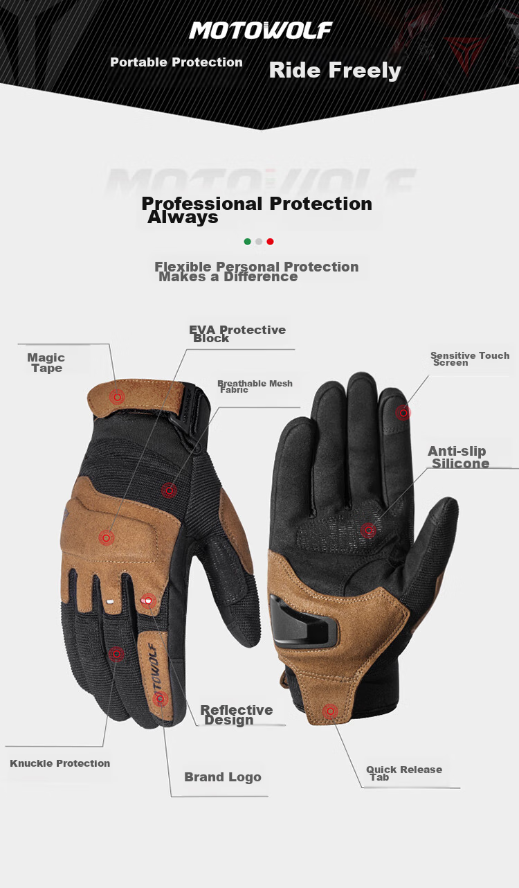 MOTOWOLF Motorcycle Summer Riding Gloves Unisex Windproof Anti-Fall Off-Road Breathable Biker Gloves 3