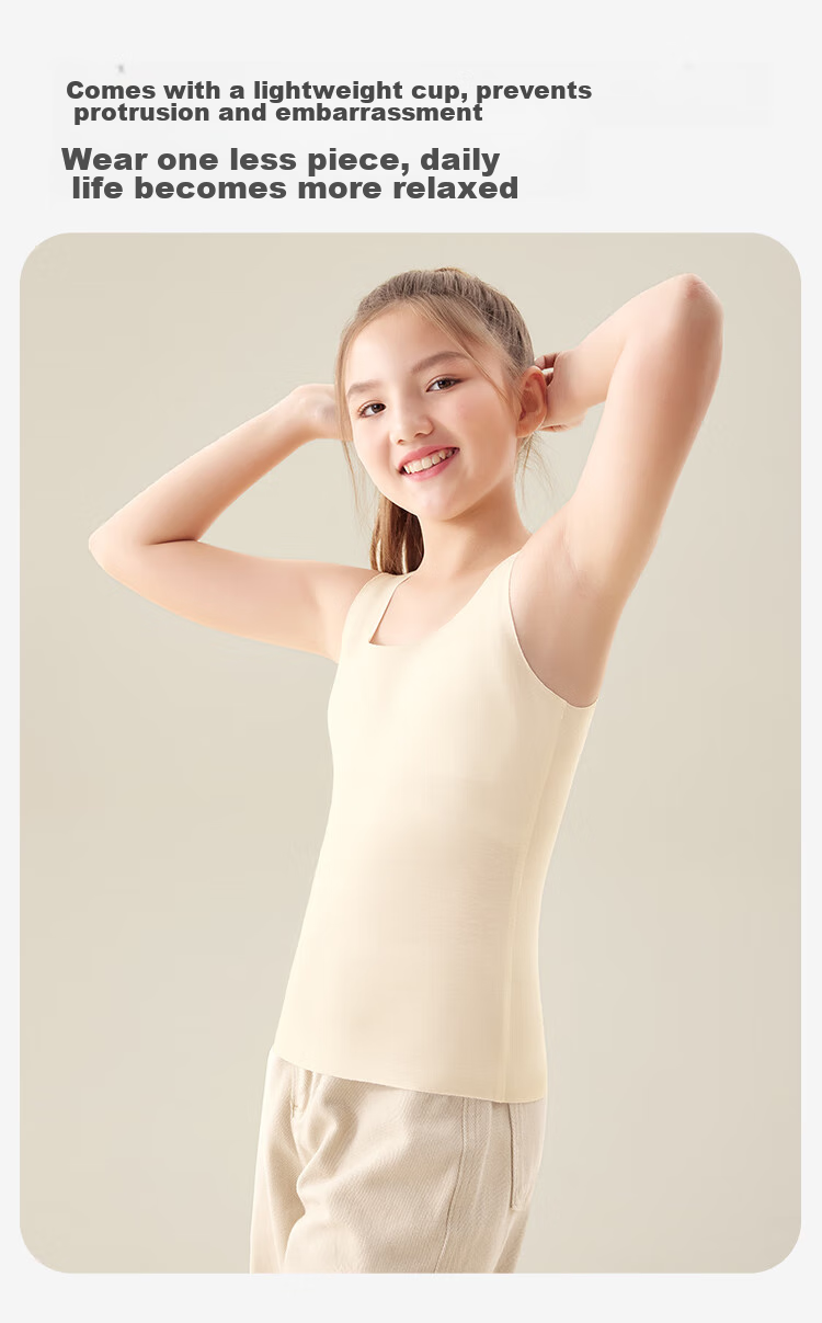 Jiusuiban Girls' Training Bra for Ages 12-15 with Built-In Pads, Anti-Nipple Show Bra for Middle School Students, Cotton Underwear 6