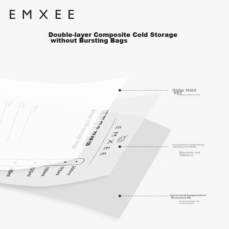 EMXEE Disposable Breast Milk Storage Bags, Nipple-Shaped, for Cold Storage, Leak-Proof, 200ml*120 Pieces