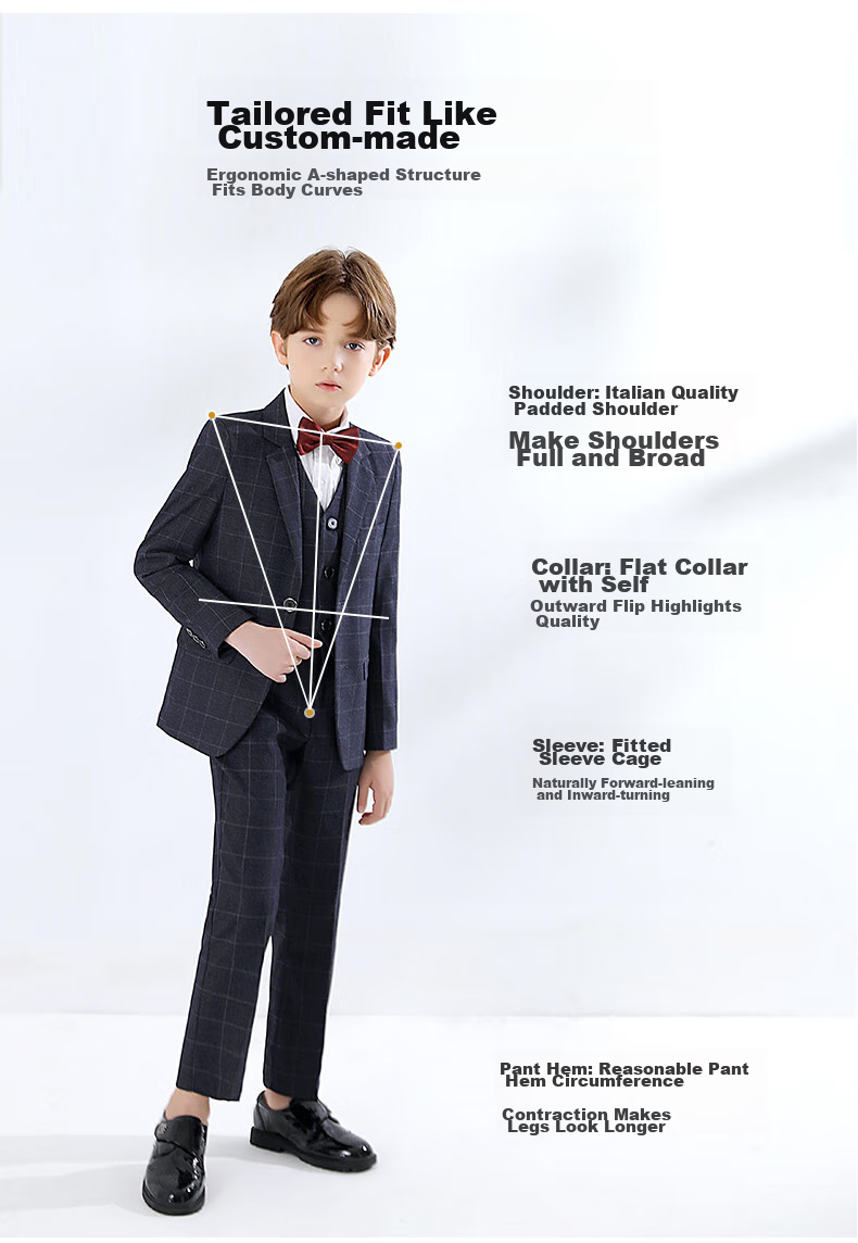 Yinuofang Children's Suit Set for Boys, Host Suit, Flower Boy Formal Wear, Performance Outfit, Plaid Set, Size 150 10