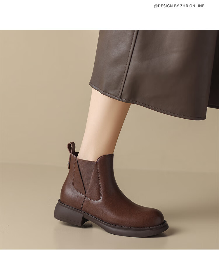 ZHR Women's Short Boots, Autumn And Winter Retro Genuine Leather Commuter Boots for Women, Comfortable Slip-On Chelsea Boots, EH18, Black, Size 37 14
