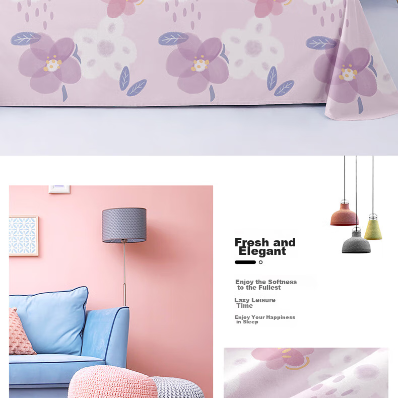 BEYOND Home Textiles Pure Cotton Bed Sheet with Printed Pattern, All-Cotton Duvet Cover, Single Piece Set, Floral (Purple) 200*230cm 2