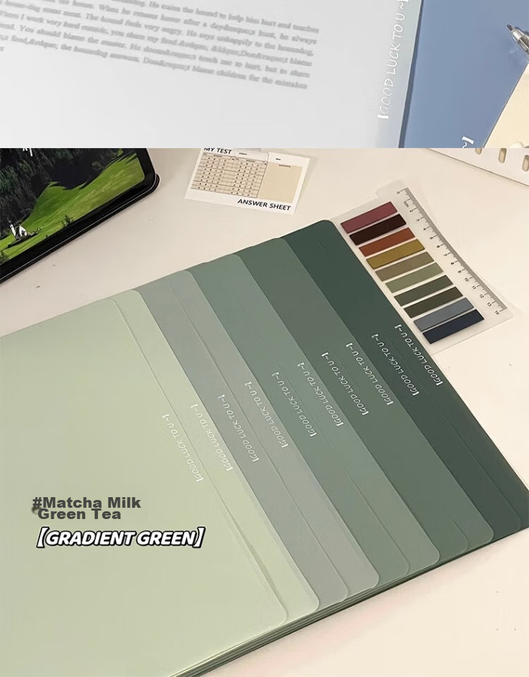 Shaonianban File Folder, Two-Page Document Holder for A4 Gradient Single Sheet, Office Stationery, Single Page Exam Paper Storage Bag, L-Shaped Waterproof Single Sheet Exam Paper Folder, Storage Folder, Green, Pack of 5 24