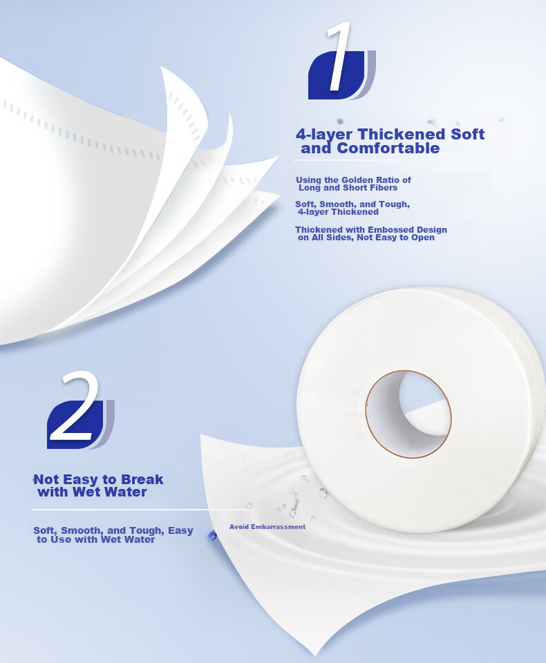 Zhiyue Toilet Paper Roll, 4-Ply, 380g*12 Rolls, Large Commercial Toilet Paper, Core-Wrapped Tissue Paper, Whole Box 6