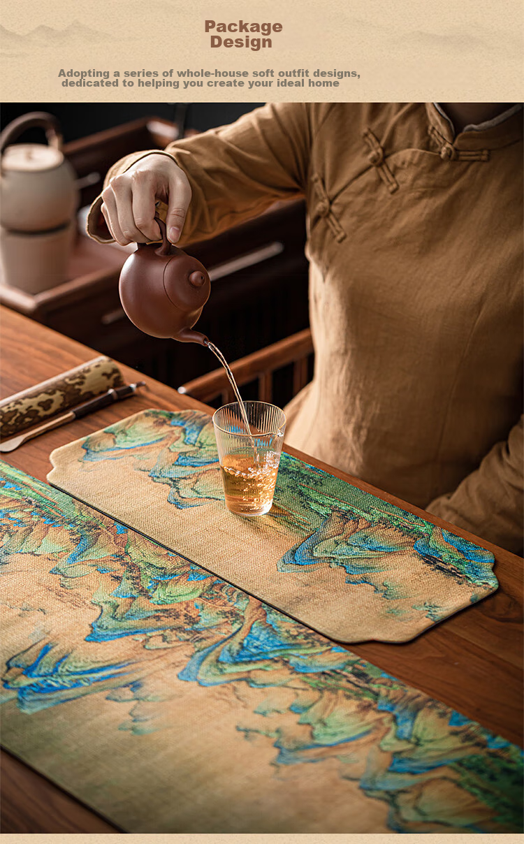 AVIVI Table Runner, Chinese Style Waterproof Tea Mat, Coffee Table Cover, Long Tablecloth, Tea Table Pad, 30*180 Qianli Jiangsha 5