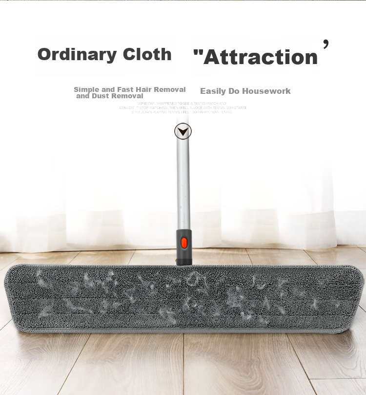 EAST Flat Mop, 60cm Aluminum Alloy Handle, 1.48cm Thick, 2 Cloths Included, Household All-In Mop, Lightweight Dust Push And Floor Cleaning Mop 6