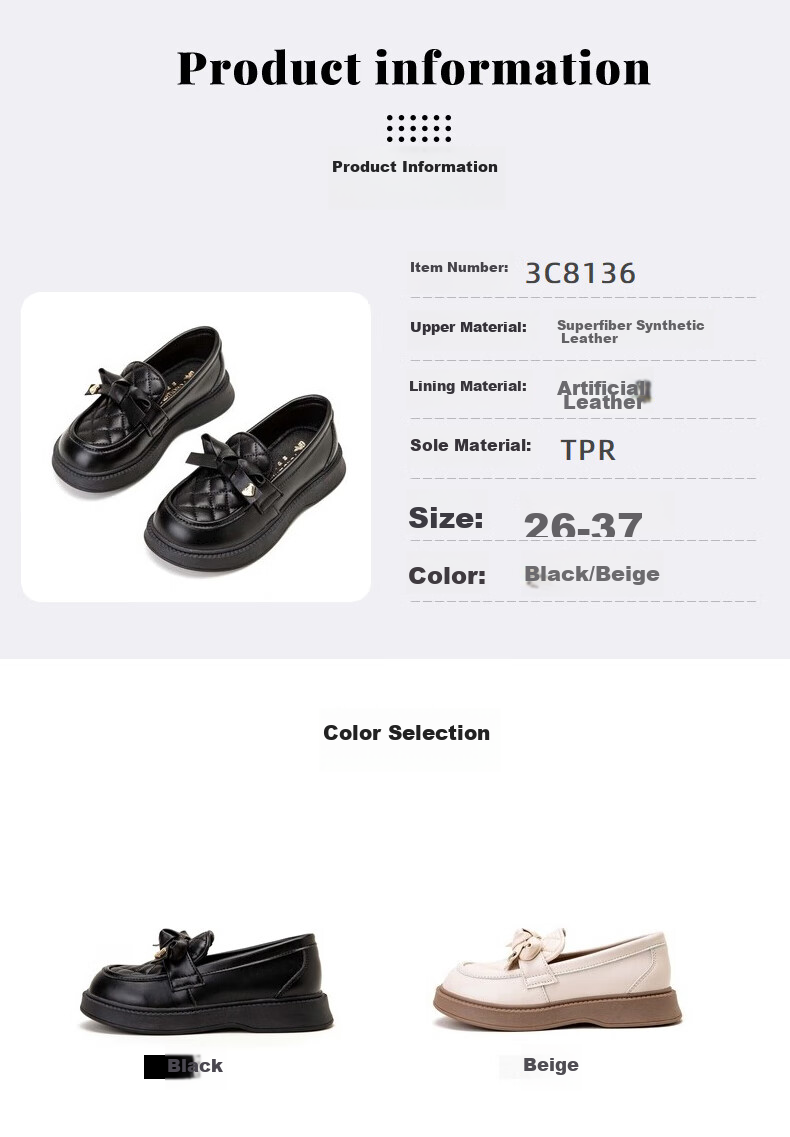 Follow Me Girls' Leather Shoes, Chanel-Style Soft-Soled Princess Flats, Children's Black Stylish Performance Shoes, Black, Size 34 3