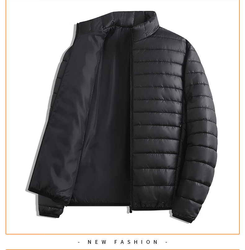 Miiow Men's Cotton Jacket Autumn Winter Stand Collar Lightweight Warm Outdoor Sports Casual Loose Fit Black 2XL 13