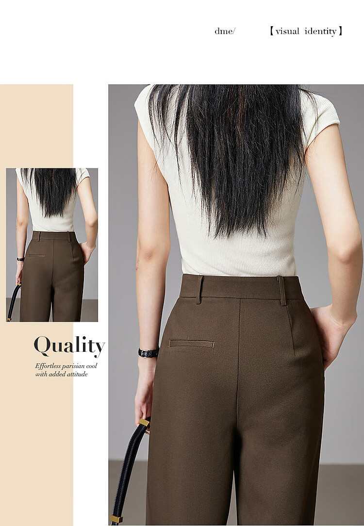 Dme [Casual Ceiling] Spring And Autumn Simple Mid-Rise Women's Pants, Straight-Leg Casual Trousers, Olive Green, S 9