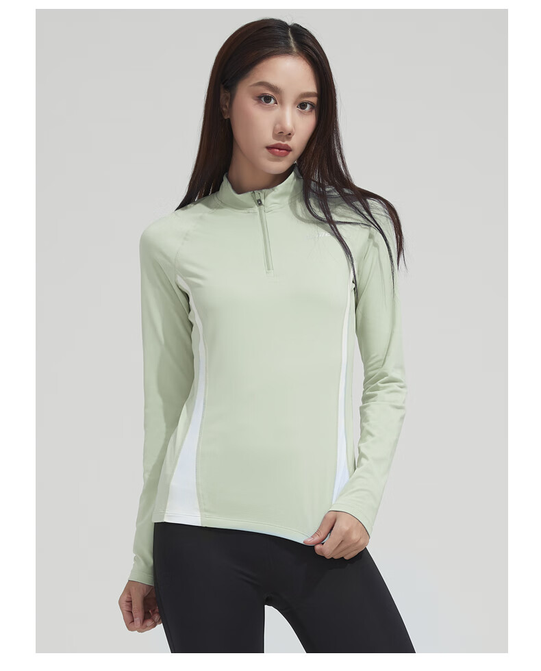 CAMEL Thin Fleece Sports Top for Women, Stand-Up Collar Long Sleeve Running Fitness T-Shirt C1W14L0623 Peach Pink S 29