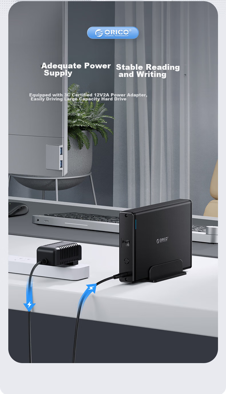 ORICO External Hard Drive Enclosure USB3.0 3.5-Inch Hard Drive Dock Desktop Mechanical Hard Drive Case SATA Serial SSD External Enclosure Shell Black 7688U3 11