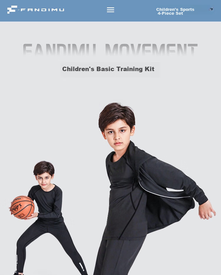 Fandimu Children's Sports Set, Boys' Tight-Fitting Breathable Track Training Running Youth Undershirt Basketball Uniform Four-Piece Set 1