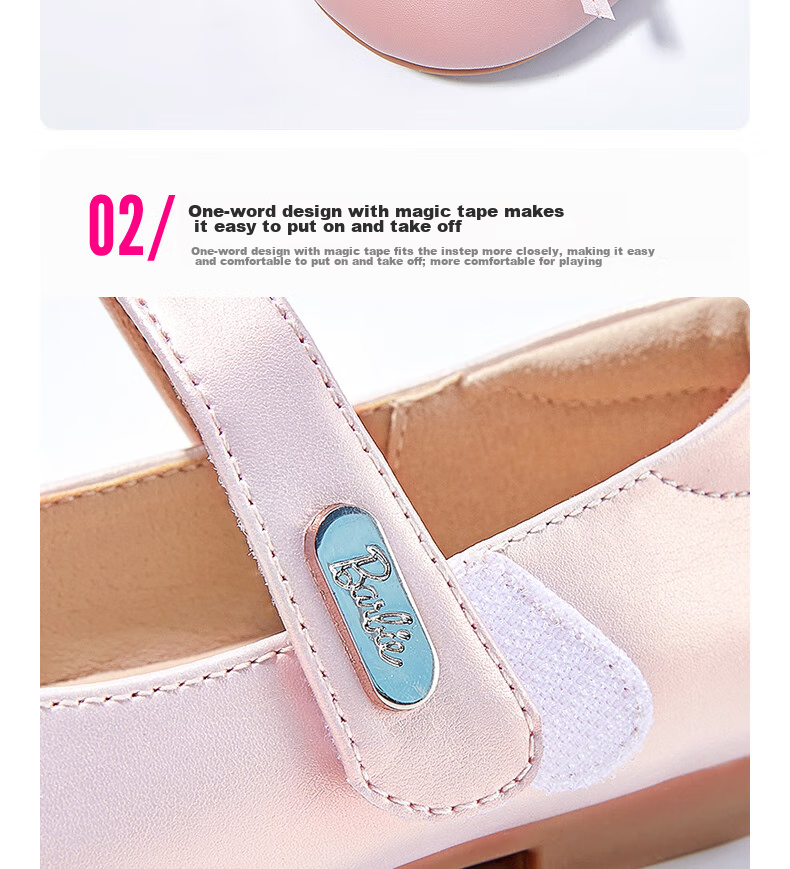 Barbie Children's Shoes, Spring And Autumn Kids Leather Shoes, Cute Color-Block Princess Style Girls' Shoes, Fashionable Shoes, DA6039 Pink, Size 31 8